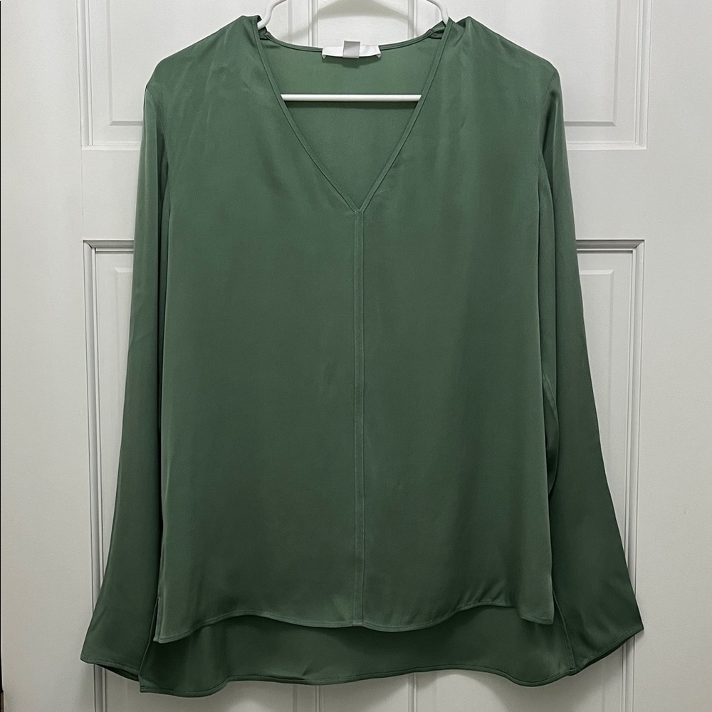 Hugo Boss AG Silk Blend Sage Green Flowy Long Sleeve Blouse - Size 6